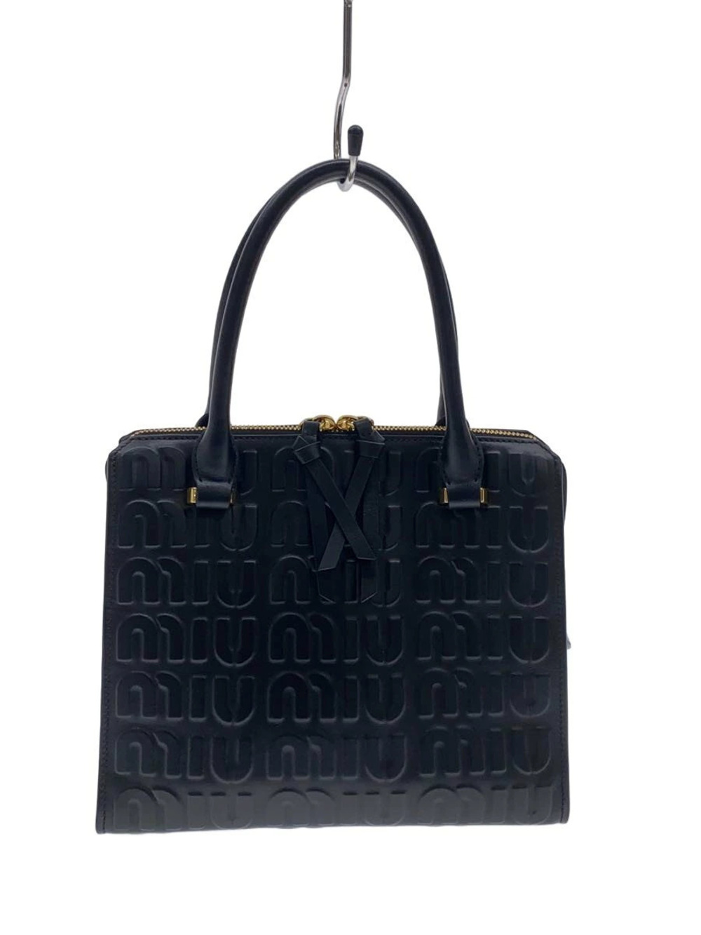 Miu Miu Embossed Shoulder strap Handbag Leather Black All over